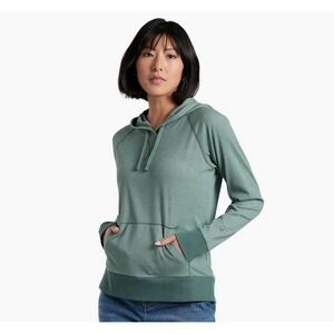 Kuhl Stria Pullover Hoodie Womens L Striped Green Moss Stone Lightweight UPF 50